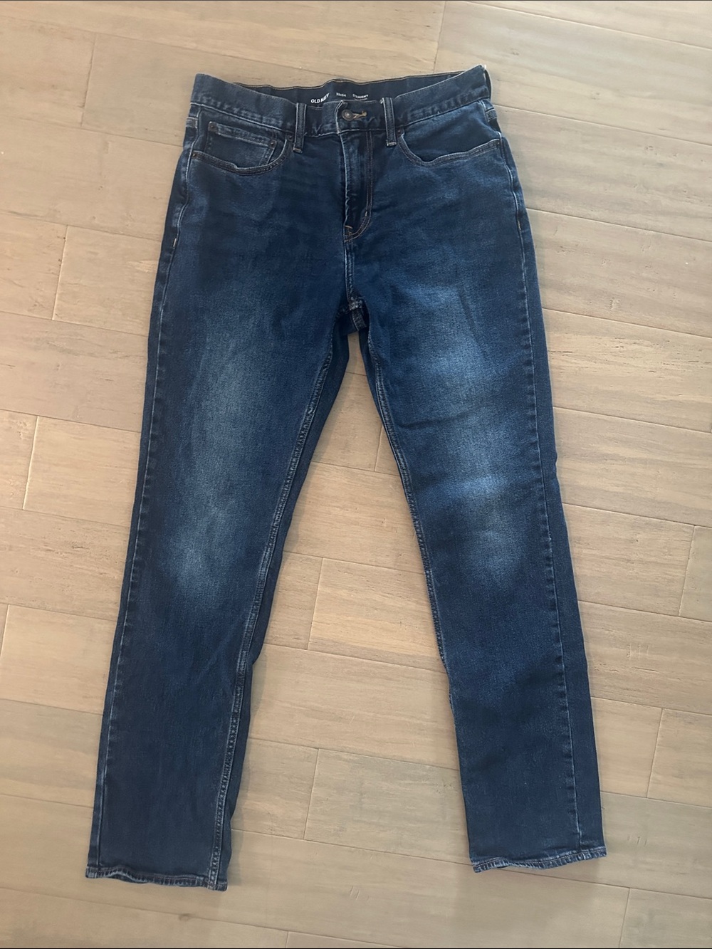 Old Navy Men Straight Dark Wash Straight Built-in Flex Blue Jeans 32x34